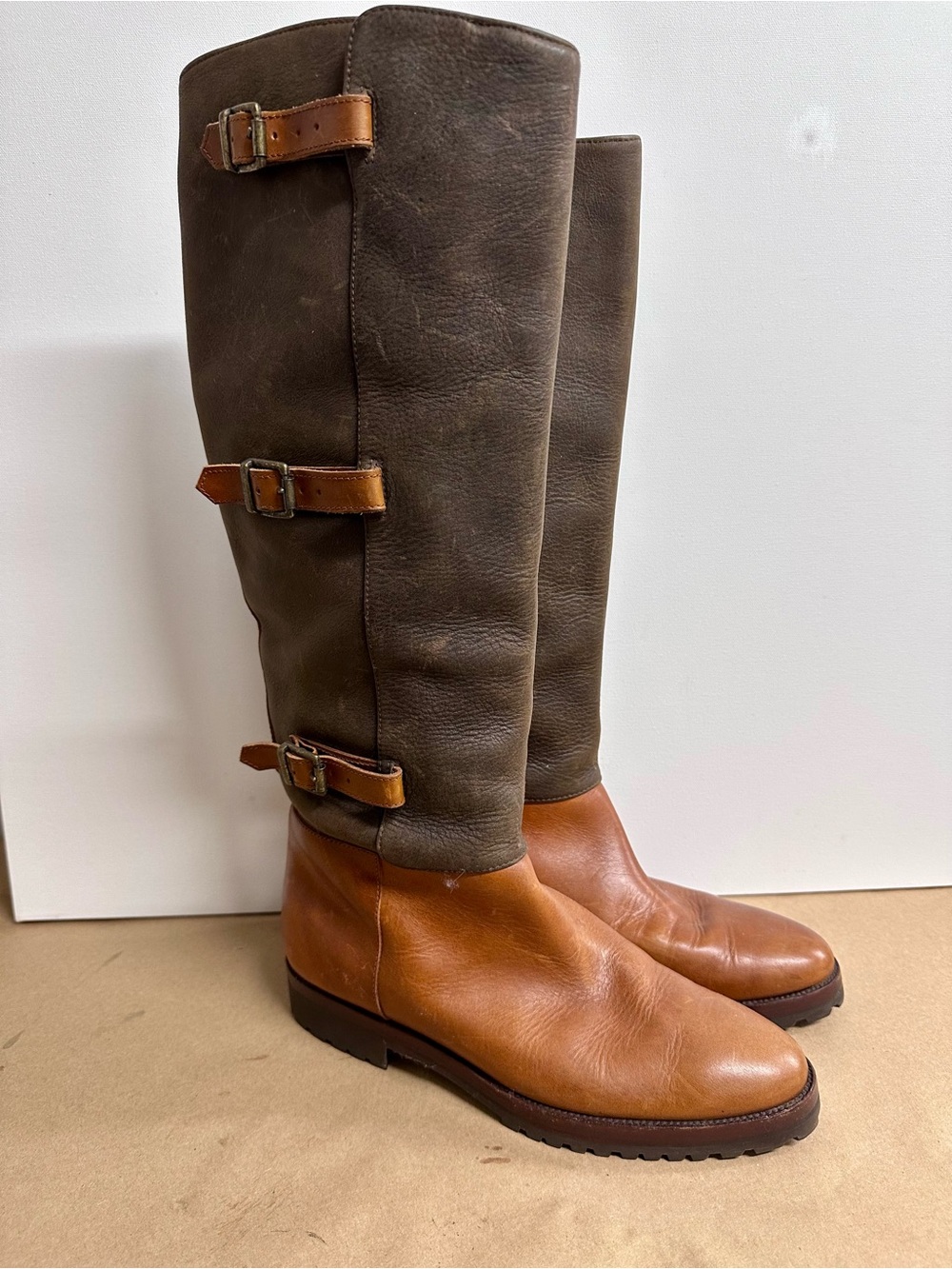 Ralph Lauren Brown Two-Tone Leather Knee-High Boots